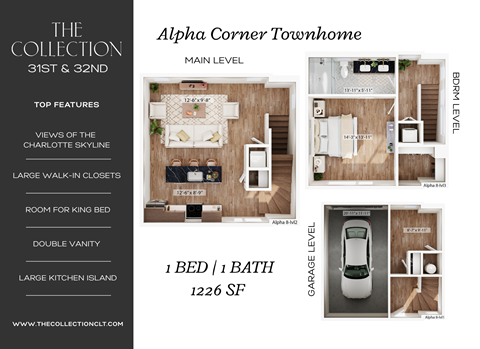 Floor plan for 1 bed, 1 bath, 1226 sqft